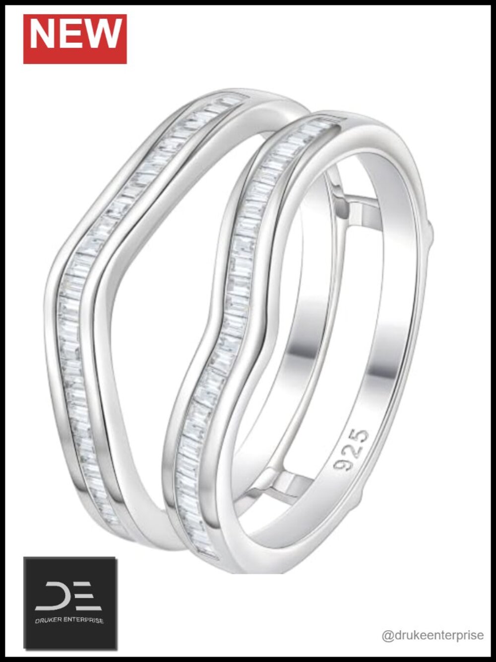 925 Sterling Silver CZ Eternity Ring Enhancer Curved Wedding Band
